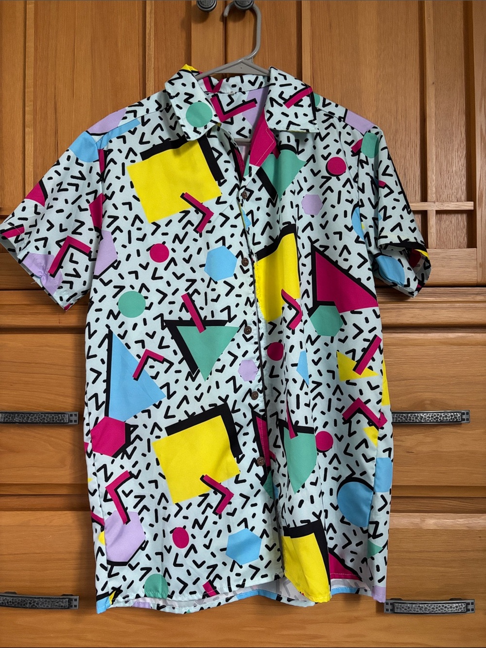 Amazon Mint Geometric Print Short Sleeve Button Down Shirt